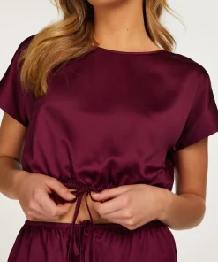 Online Crop Top Satin Vrouwen Pyjama'S