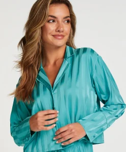 Cheap Jacket Lange Mouwen Satijn Vrouwen Pyjamatops