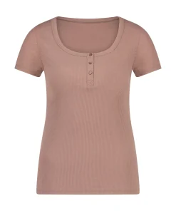New Pyjamatop Korte Mouwen Henley Vrouwen Pyjama'S