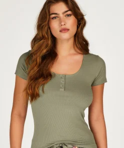 Best Pyjamatop Korte Mouwen Henley Vrouwen Pyjama'S