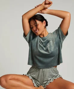 Clearance Shorts Ruffle Velours Vrouwen Pyjama'S