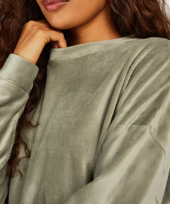 Online Top Met Lange Mouwen Velours Rib Vrouwen Pyjama'S